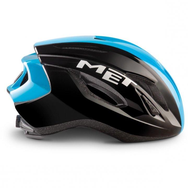 MET Strale CE Road Cycling Helmet (Black Cyan Panel/Glossy) | Cycling Gears Hub