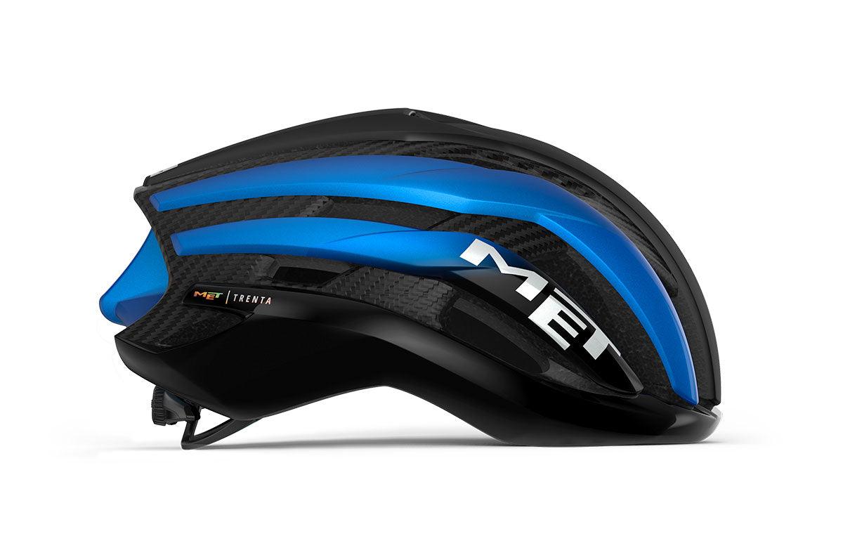 MET Trenta 3K Carbon CE Road Cycling Helmet (Black Blue Metallic/Matt Glossy) | Cycling Gears Hub