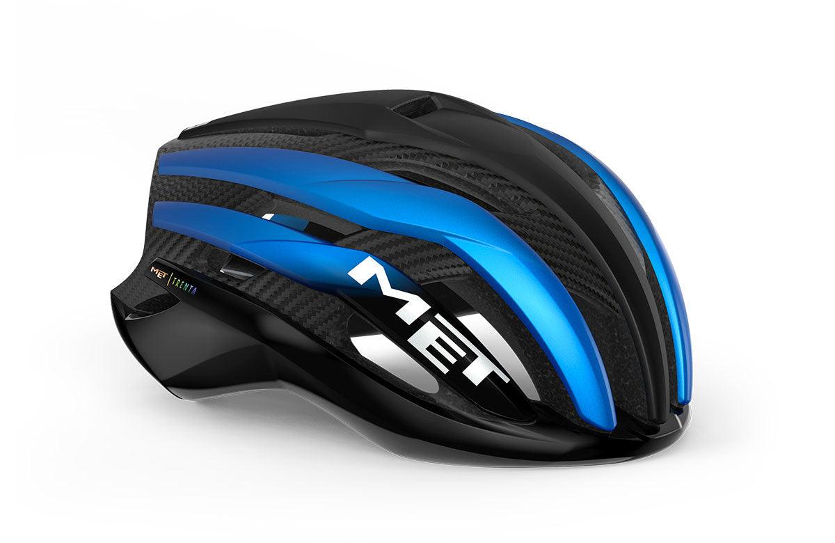 MET Trenta 3K Carbon CE Road Cycling Helmet (Black Blue Metallic/Matt Glossy) | Cycling Gears Hub