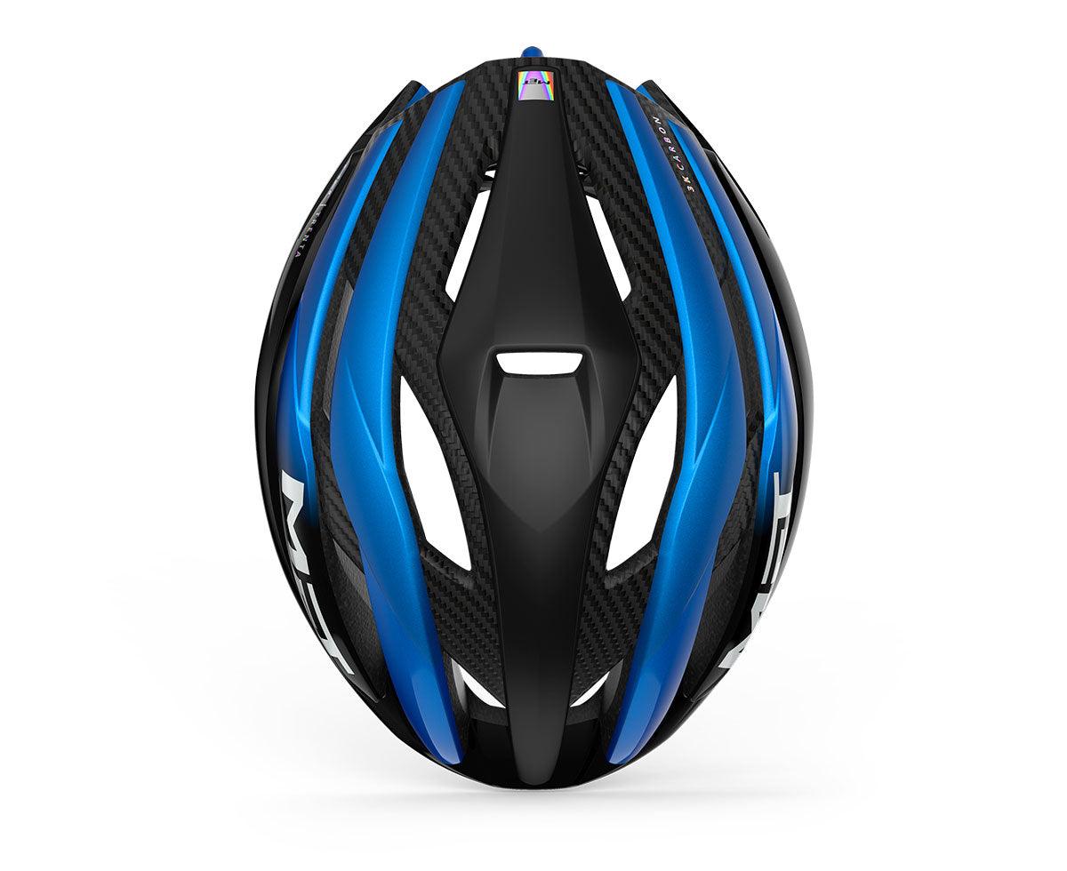 MET Trenta 3K Carbon CE Road Cycling Helmet (Black Blue Metallic/Matt Glossy) | Cycling Gears Hub