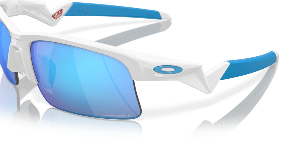 Oakley sunglass Capacitor (Youth Fit) prizm sapphire Lenses with polished white Frame - Cycling Gears Hub