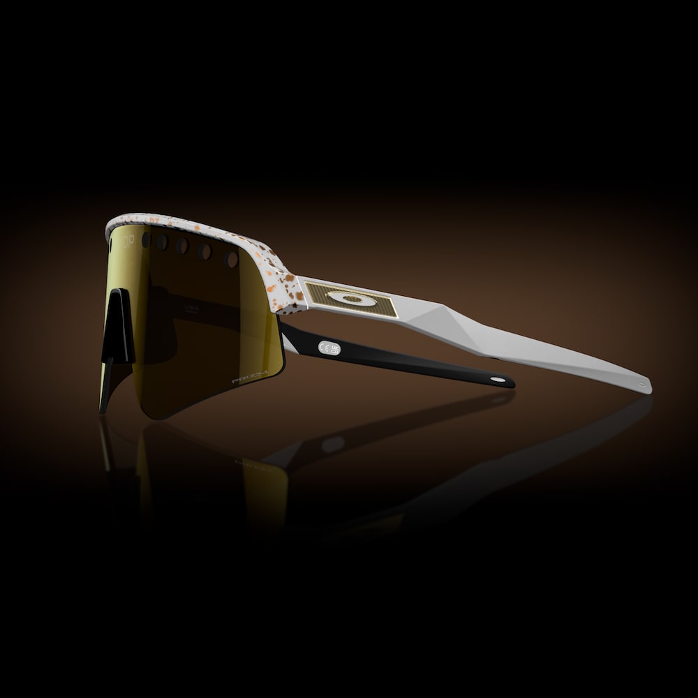 Oakley sunglass Mathieu Van Der Poel Signature Series Sutro Lite Sweep prizm 24k Lenses with red/gold splatter Frame - Cycling Gears Hub