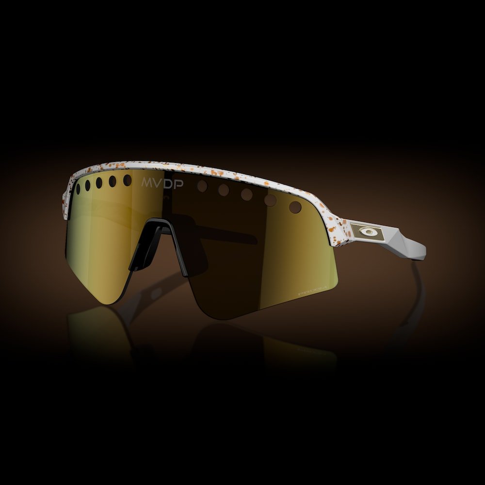 Oakley sunglass Mathieu Van Der Poel Signature Series Sutro Lite Sweep prizm 24k Lenses with red/gold splatter Frame - Cycling Gears Hub