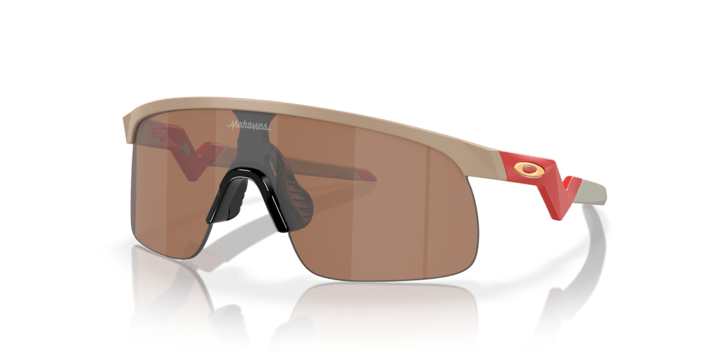 Oakley Sunglass Resistor (Youth Fit) Patrick Mahomes II Collection prizm tungsten Lenses with matte terrain tan Frame - Cycling Gears Hub