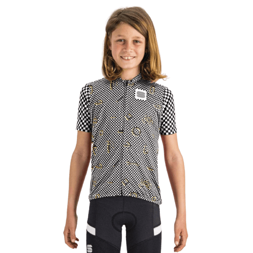 Sportful Checkmate Kids Cycling Jersey (Black/White/Cedar) | Cycling Gears Hub