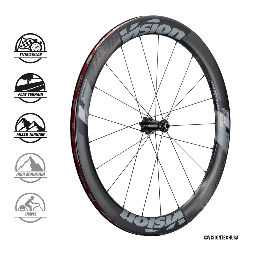 Vision Metron 55 SL Disc Wheelset – Carbon Tubeless, 55mm Aero Profile, Pro - Level Performance - Cycling Gears Hub