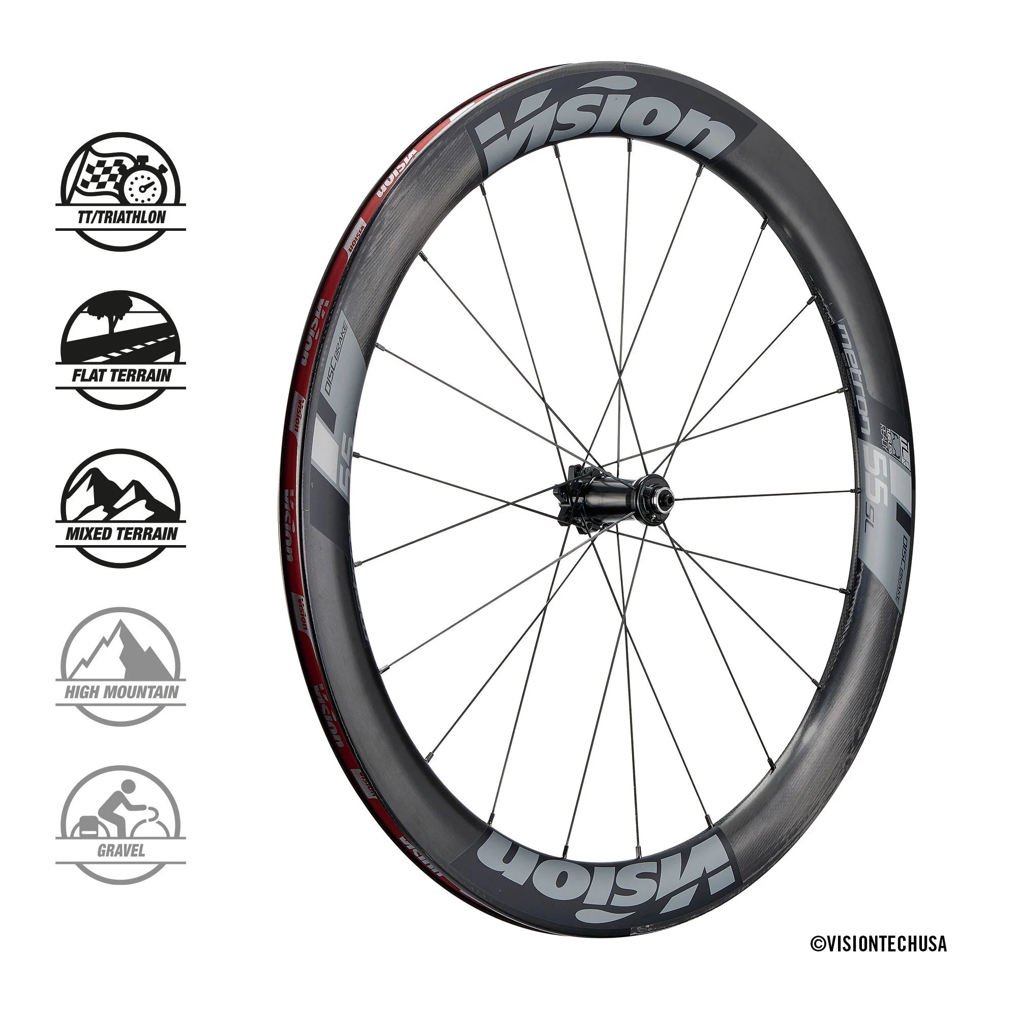 Vision Metron 55 SL Disc Wheelset – Carbon Tubeless, 55mm Aero Profile, Pro - Level Performance - Cycling Gears Hub