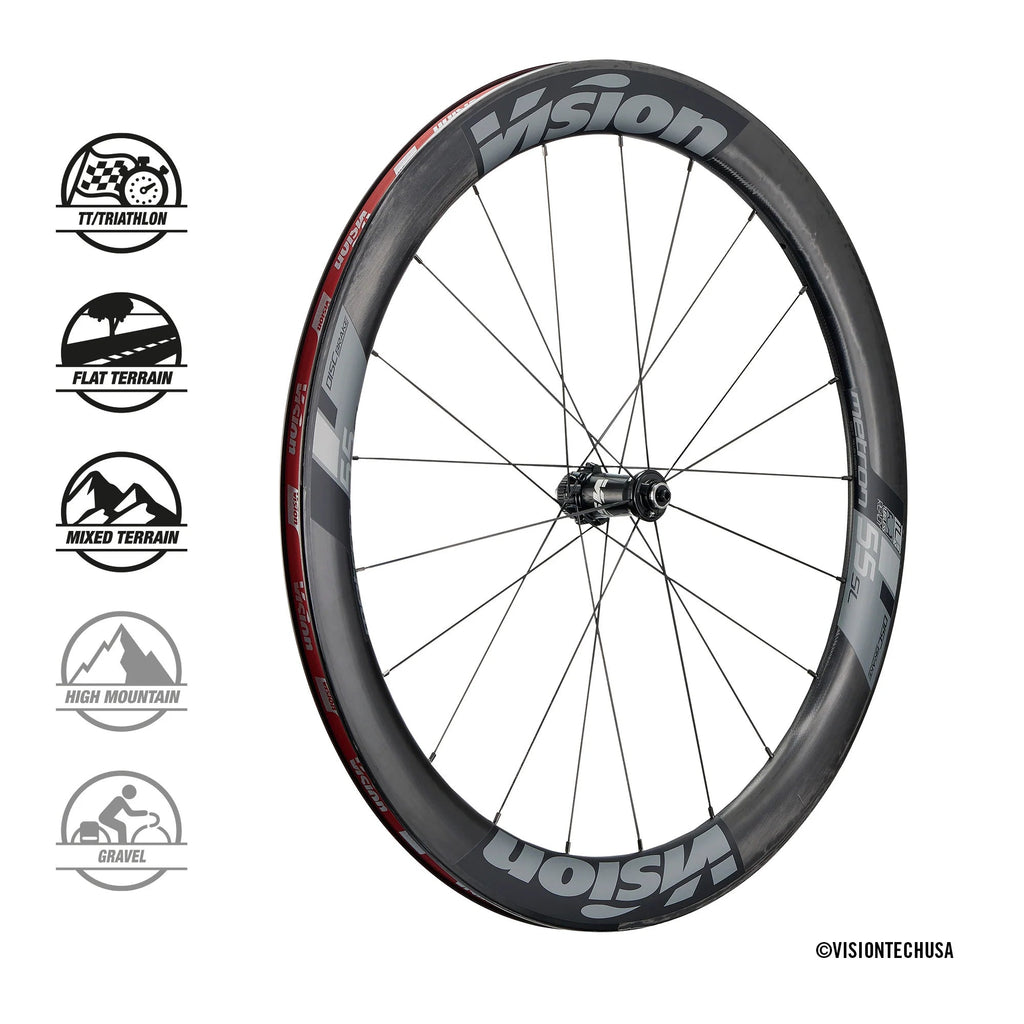 Vision Metron 55 SL Disc Wheelset – Carbon Tubeless, 55mm Aero Profile, Pro - Level Performance - Cycling Gears Hub