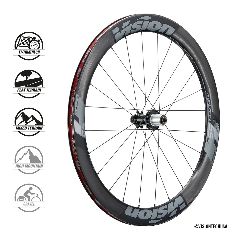 Vision Metron 55 SL Disc Wheelset – Carbon Tubeless, 55mm Aero Profile, Pro - Level Performance - Cycling Gears Hub