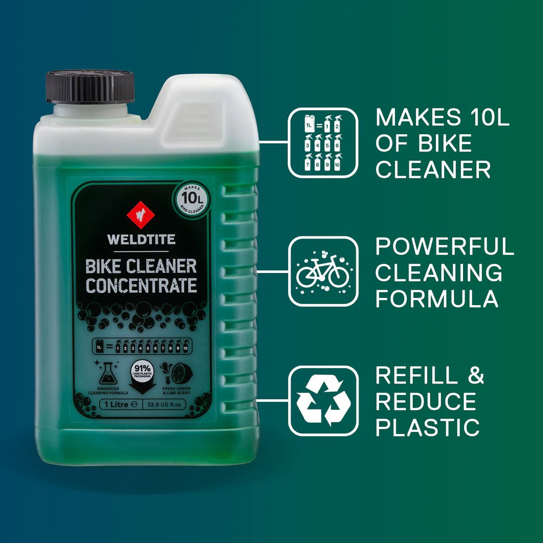 Weldtite Bike Cleaner Concentrate 1L – Makes 10L Eco - Friendly Bike Wash - Cycling Gears Hub