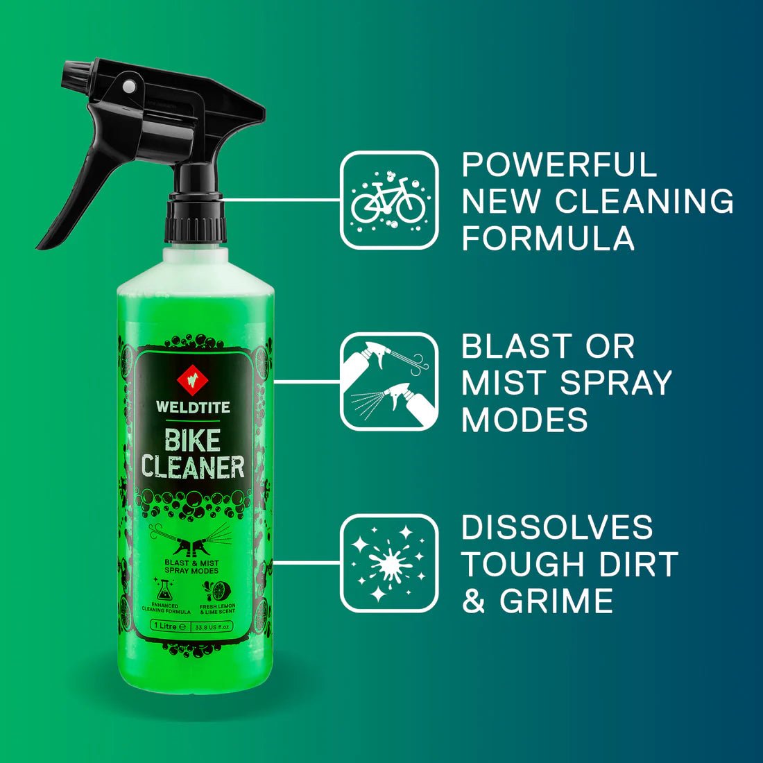 Weldtite Bike Cleaner Spray 1L – Zesty Lemon & Lime Formula for Effortless Deep Cleaning - Cycling Gears Hub