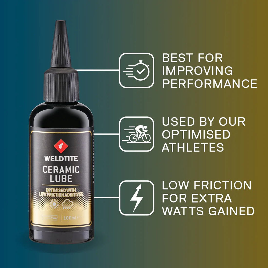 Weldtite Ceramic Lube 100ml – Elite Nanotech Chain Lubricant for Maximum Drivetrain Efficiency - Cycling Gears Hub