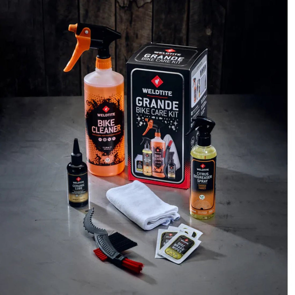 Weldtite Grande Bike Care Kit – Complete Cleaning & Lubrication Set for Pro - Grade Maintenance Includes Bike Cleaner, Citrus Degreaser, Ceramic Lube, Tools & Wipes | Ideal for Road, MTB & Gravel Bikes - Cycling Gears Hub