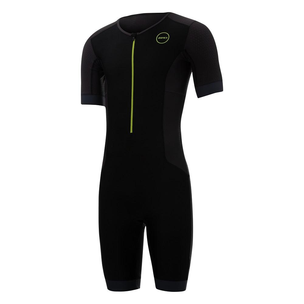 Zone 3 Aquaflo Plus Short Sleeve Men's Triathlon Suit (Black/Grey/Neon green) | Cycling Gears Hub - Cycling Gears Hub